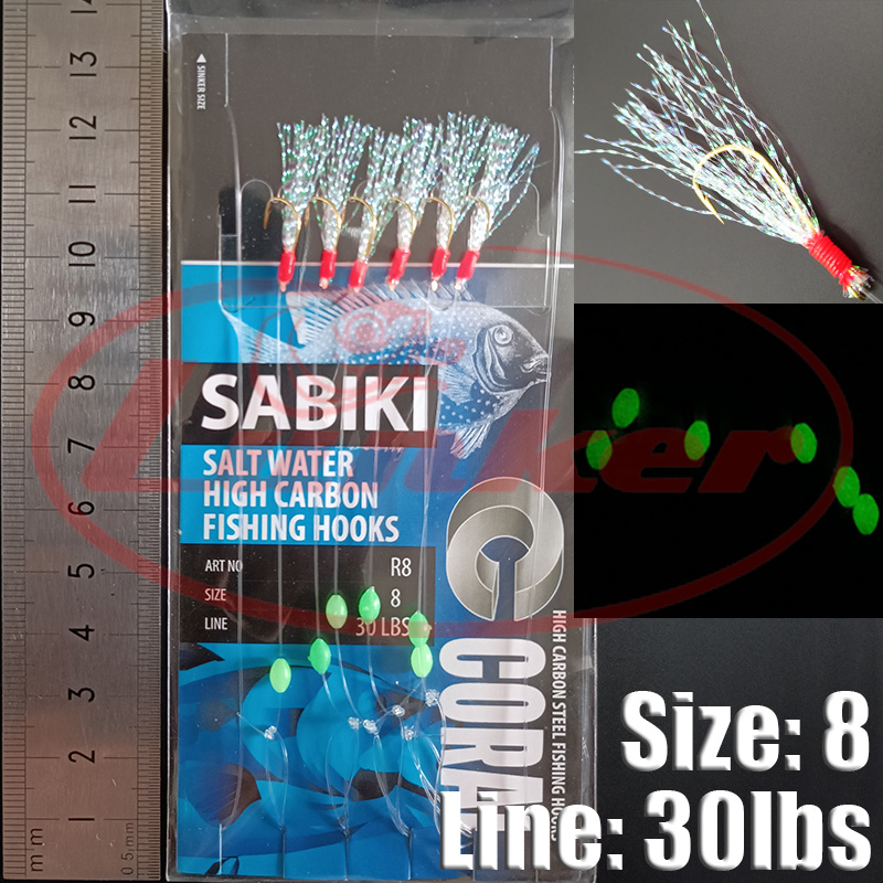 Lunker sabiki rig hooks lumino - Saltwater Fishing Hook ulasan dan harga
